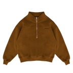 Pull à col rond de style contemporain — demi-fermeture éclair, couleur caramel
