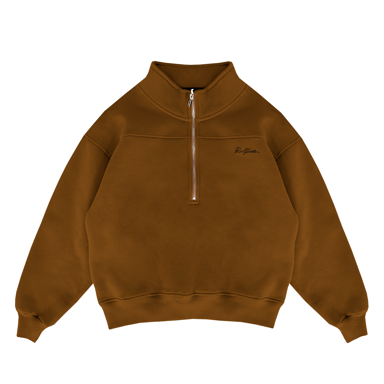 Pull à col rond de style contemporain — demi-fermeture éclair, couleur caramel