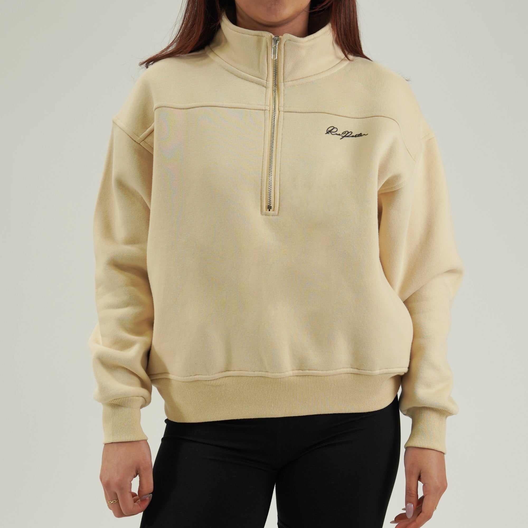 Pull à col rond avec demi-fermeture éclair – couleur blé